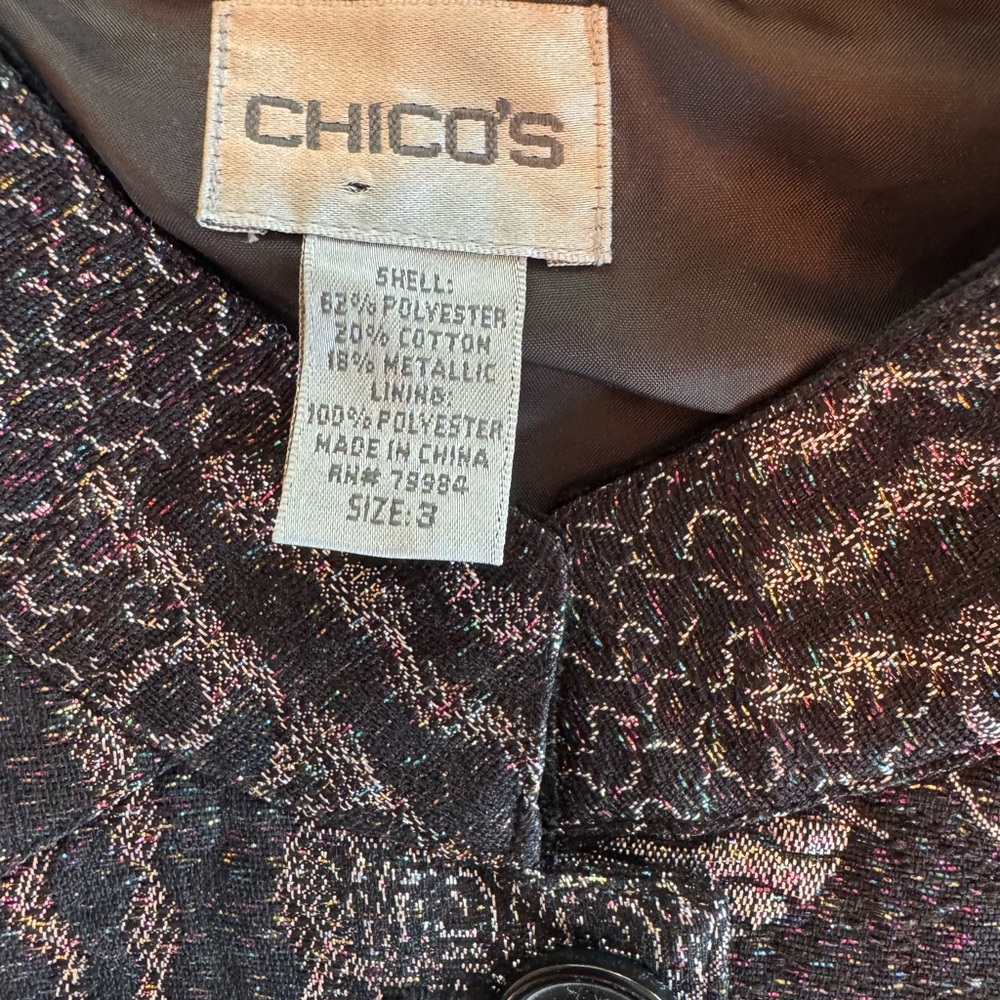 Chico's Black And Silver Patterned Blazer With An… - image 3